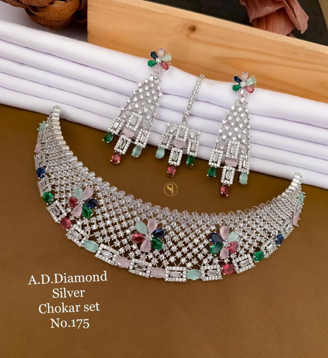 3 Designer AD Diamond Designer Chokar Set Wholesale Price In Surat
